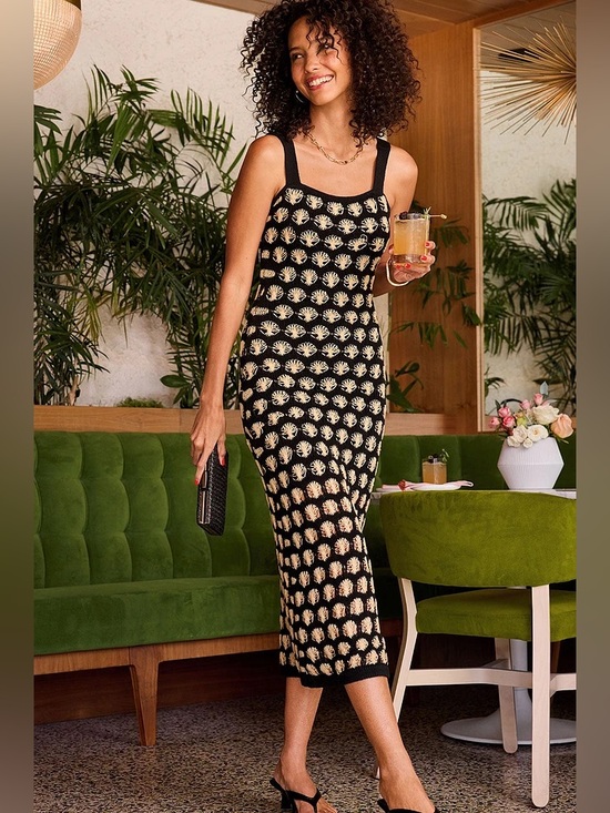 Evereve Dresses & Skirts - Evereve Anastasia Crochet Dress MiDi Sundress Size Small New Tan & Black